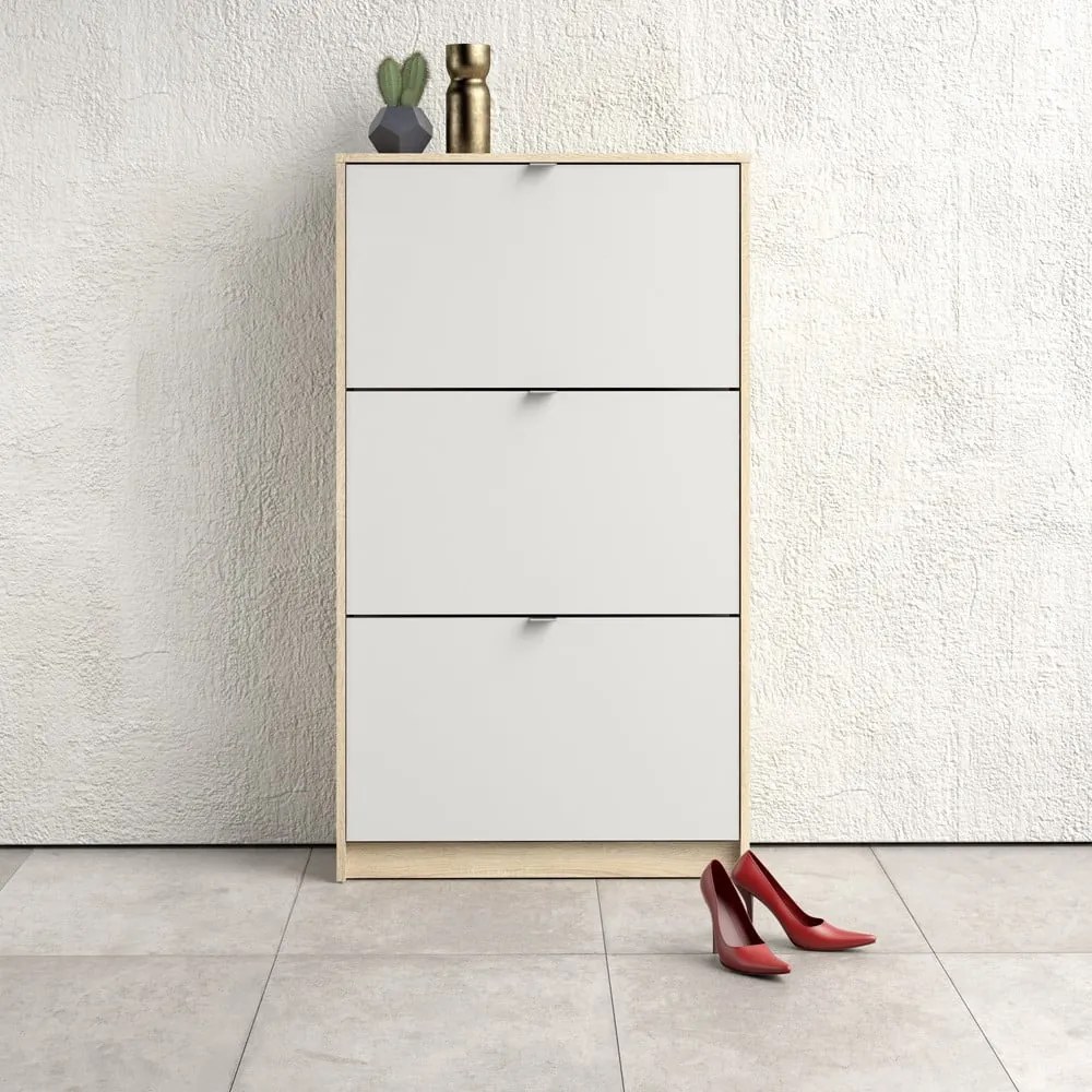 Biało-naturalna uchylna szafka na buty w dekorze dębu Shoes – Tvilum