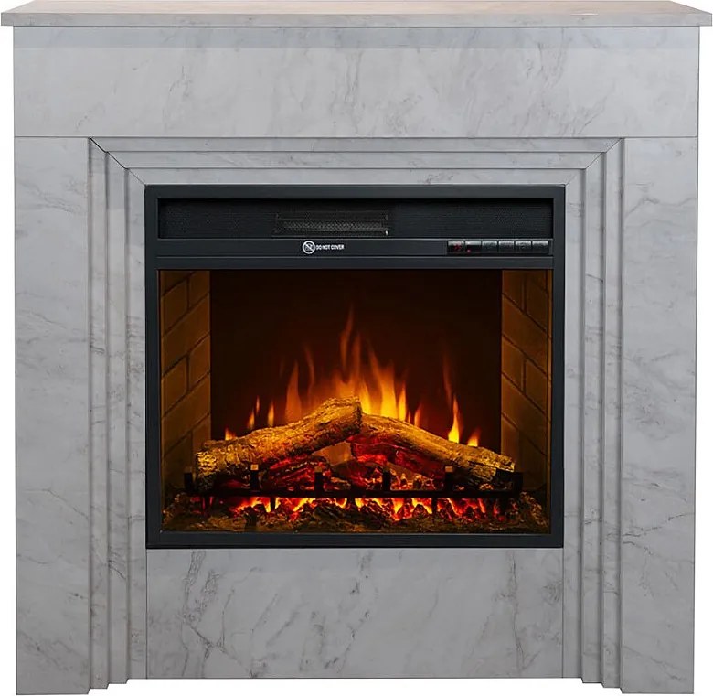 Kominek elektryczny BELLINI, kominek stojący z drewna imitującego biały marmur, wyprodukowany we Włoszech, dł. 96 x gł. 35 x wys. 96