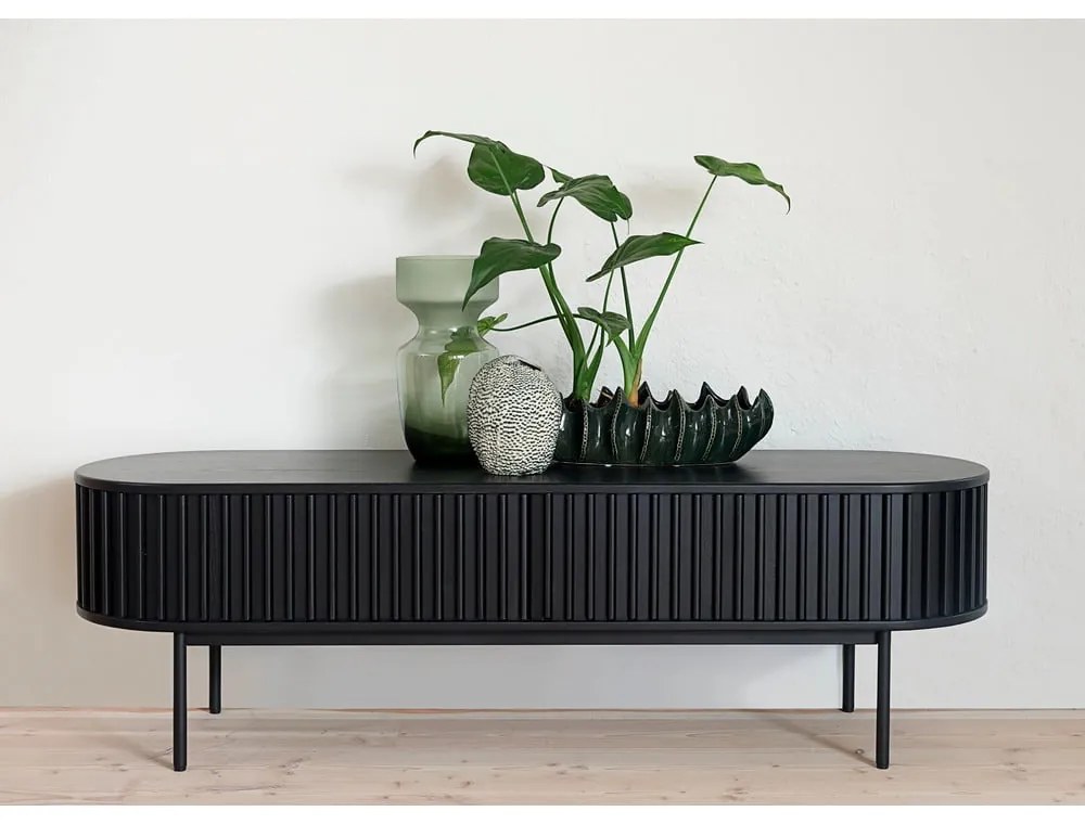 Czarna szafka pod TV w dekorze dębu 48x160 cm Siena – Unique Furniture