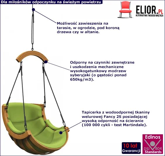 Zielony fotel wiszący na taras D9-P57