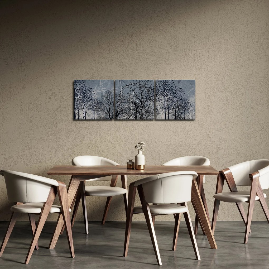 Obraz - Sylwetki drzew z liśćmi (z zegarem) (90x30 cm)