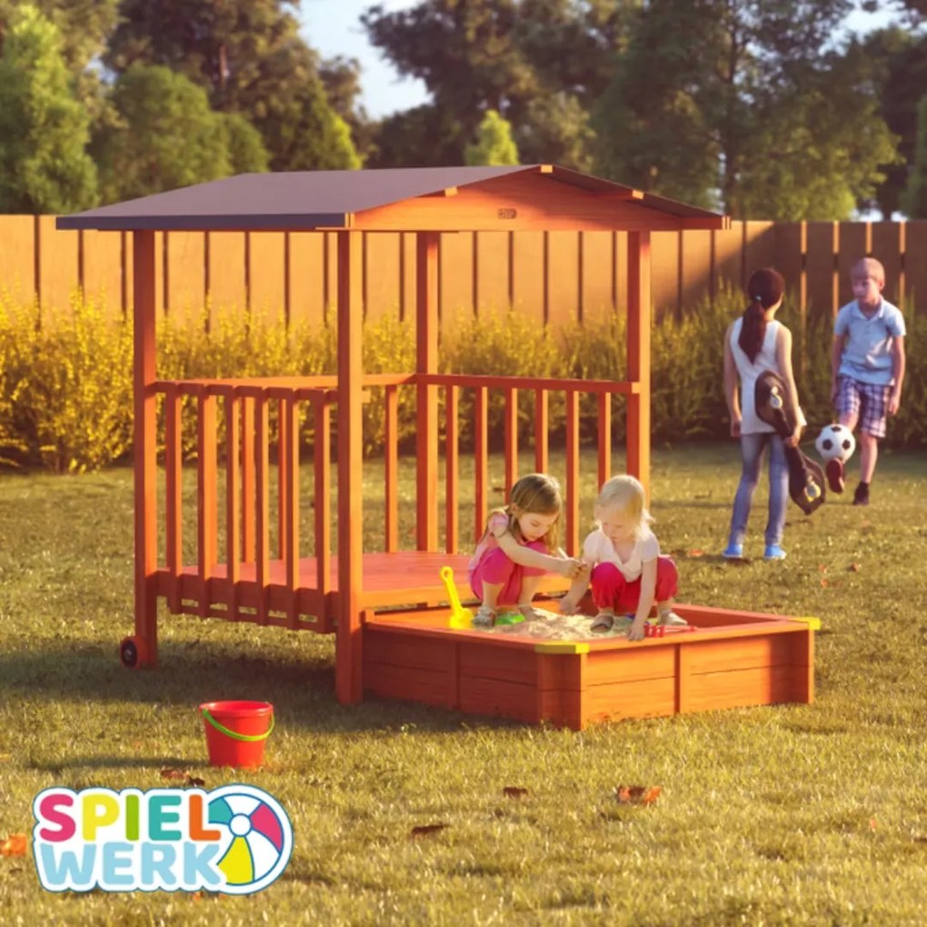 Spielwerk Piaskownica z werandą MERLE, 130x130x143cm, brązowa/szara