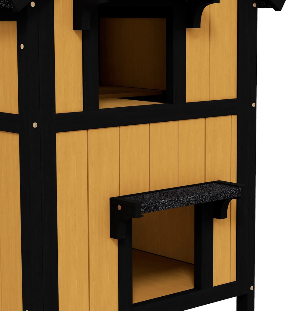 PawHut Dom dla Kotów Żółty z Drewna Sosnowego 96x65x85,5cm | Aosom PL