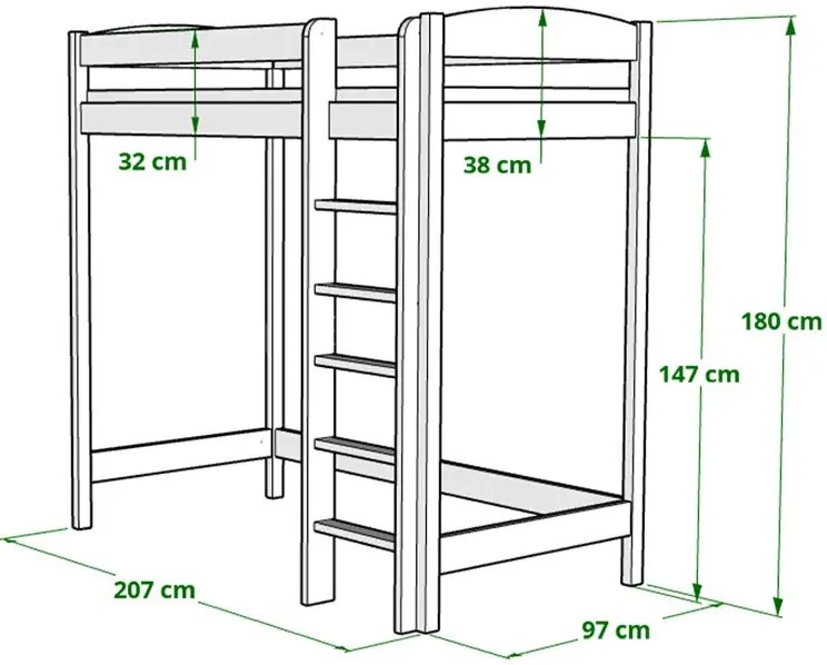 Szare piętrowe łóżko z antresolą E0-Z54