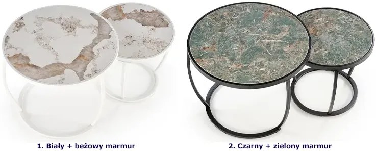 Komplet wsuwanych stolików kawowych zielony marmur B8-S03