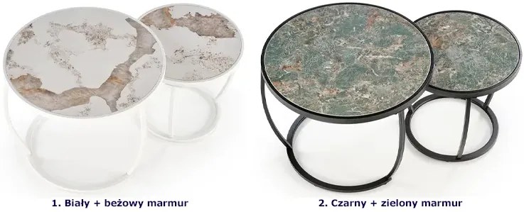 Komplet wsuwanych stolików kawowych zielony marmur - I