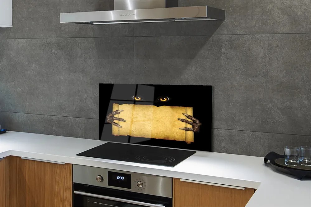 Panel szklany do Kuchni Straszne Oczy i Palce na Papierze