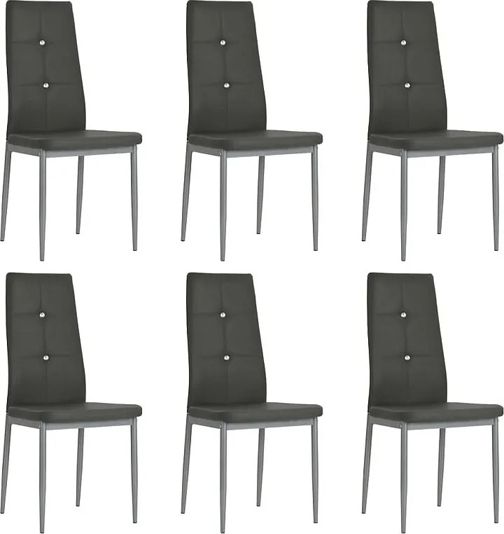 Zestaw 6 szarych krzeseł do jadalni z sztucznej skóry z kryształami