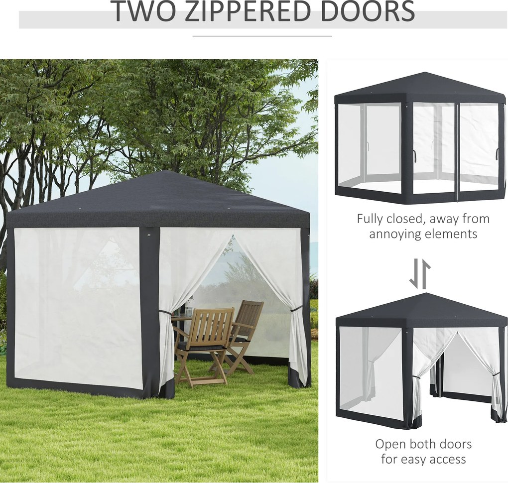 Outsunny Pawilon ogrodowy 4 x 4 m z moskitierą, namiot na imprezy, namiot ogrodowy, festiwalowy, 6-kątny, poliester, metal, ciemnoszary