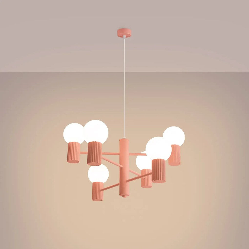 Żyrandol HALO 6 brzoskwiniowy ryflowany SOLLUX  LIGHTING