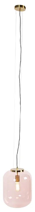 Lampa wisząca w stylu art deco mosiądz z różowym szkłem - Bliss ArtDeco Oswietlenie wewnetrzne