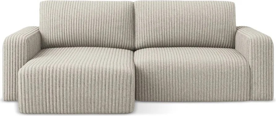 Beżowy sztruksowy rozkładany/ze schowkiem narożnik (lewostronny/z szezlongiem) Kona – Makamii