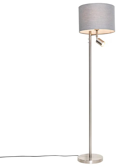 Lampa podłogowa ze stali z szarym abażurem i lampką do czytania - Jelena Nowoczesny Oswietlenie wewnetrzne