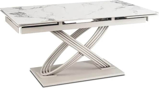 Stół Rozkładany Prostokątny IBIZA 160-240 cm Ceramiczny Biały Marmur/Kaszmir Japandi