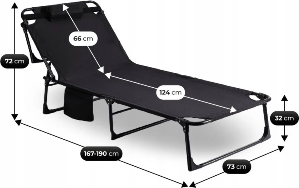 Leżak Ogrodowy VENUS 190x73 cm Czarny