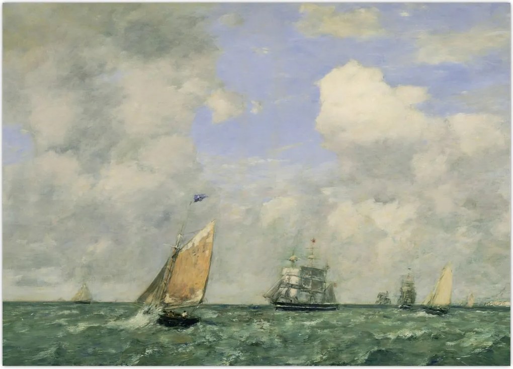 Obraz - Eugène Boudin, Ships and Sailing Boats Leaving Le Havre, reprodukcje (70x50 cm)
