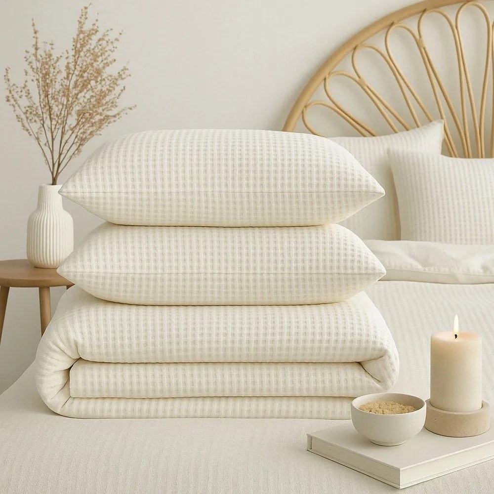 Biała pościel jednoosobowa z bawełny renforcé 140x200 cm Waffle Striped – Mila Home Luxury