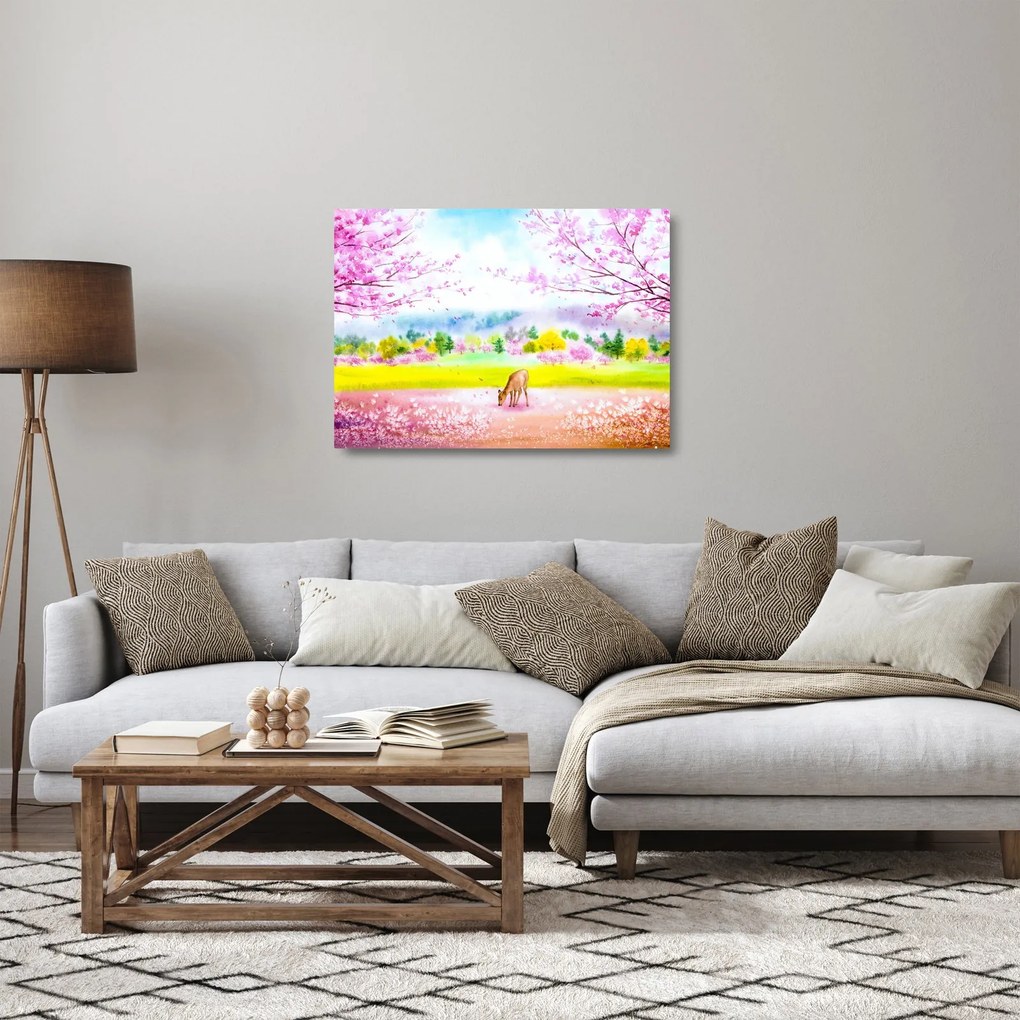 Obraz na szkle - Malowana sarna, akwarela (70x50 cm)