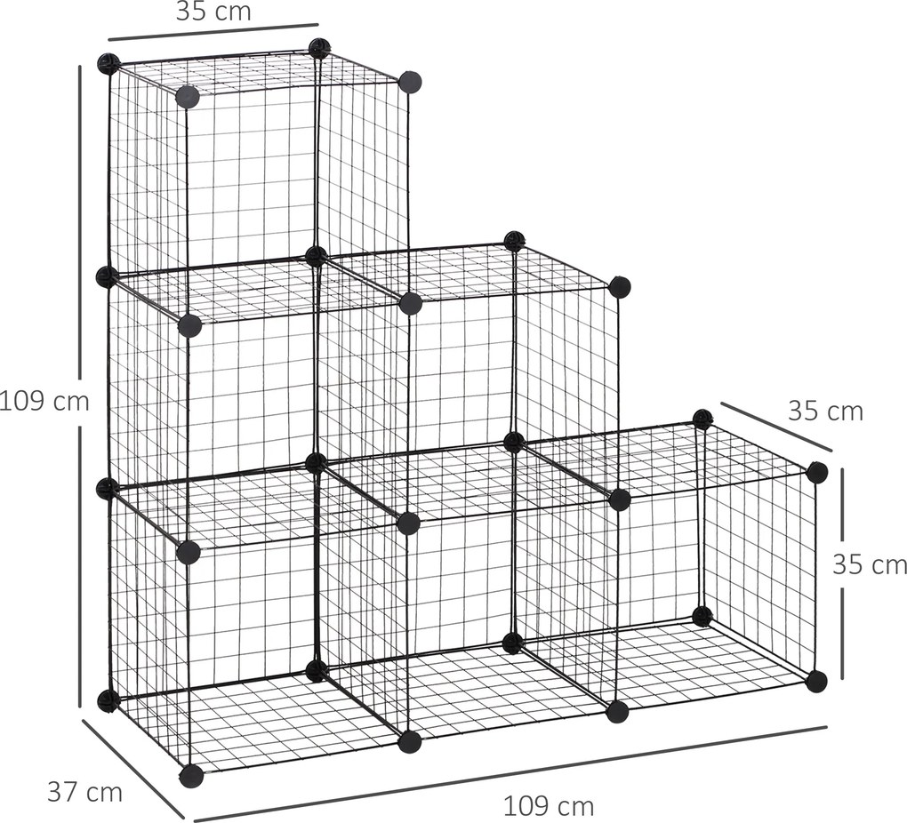 HOMCOM Regał z metalowych kostek, Dostosowywalna szafa na ubrania, książki, zabawki, elastyczny, 109L x 37B x 109H cm, Czarny