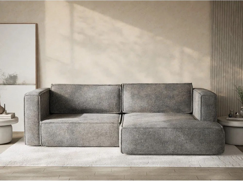 Szary rozkładany/ze schowkiem narożnik z tkaniny szenilowej (prawostronny/z szezlongiem) Velto – Maison de Rêve