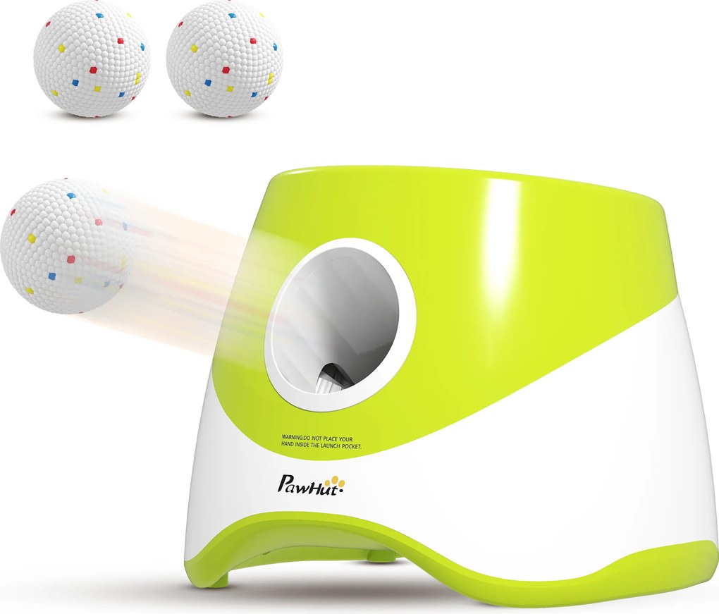 PawHut Automatyczny wyrzutnik piłek, interaktywna maszyna do rzucania z 3 piłkami, 3 odległości 6 m/10 m/14 m, dla psów małych i średnich, zielony | Aosom PL