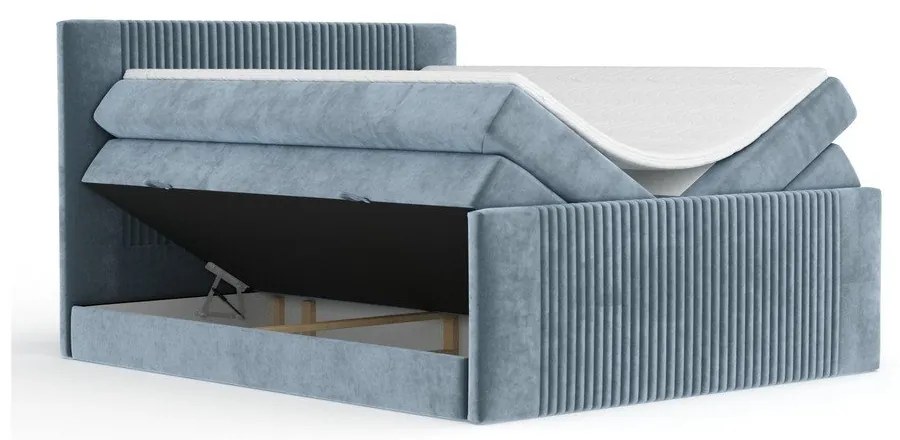 Niebieskie łóżko kontynentalne ze schowkiem 200x200 cm Bergamo – Maison de Rêve