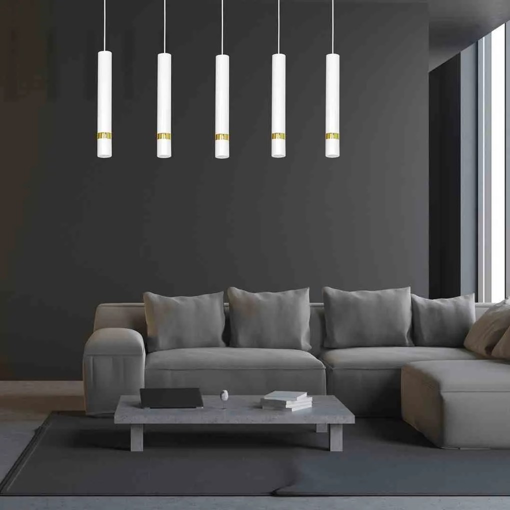 Lampa wisząca, 5 kloszy, biała/złota JOKER WHITE/GOLD 5xGU10