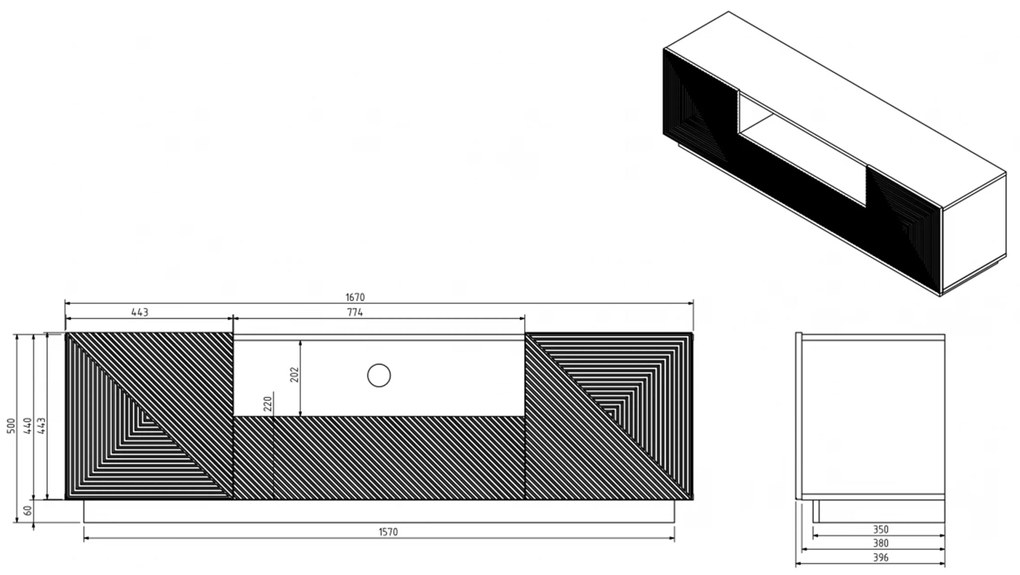 Szafka RTV Asha 167 cm wisząca z szufladą i wnęką - artisan / czarny mat