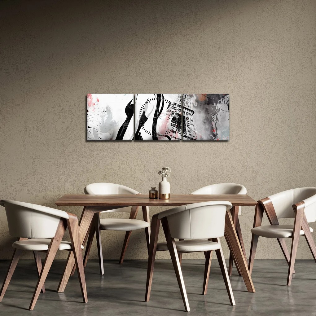 Obraz - Dama i Wieża Eiffla (z zegarem) (90x30 cm)