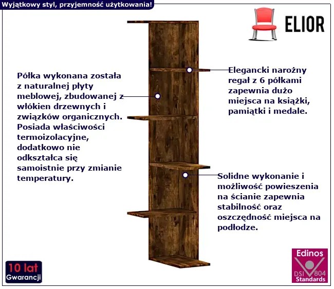Narożna półka wisząca przydymiony dąb - Efez