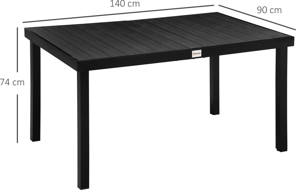Outsunny stół ogrodowy dla 6 osób, aluminium 140 cm x 90 cm x 74 cm