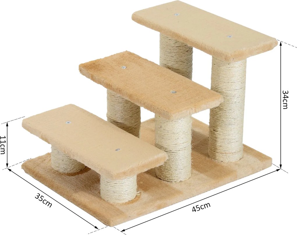 PawHut Drapak Schodki dla Kota Psa 3 Stopnie Beżowe 45x35x34cm Stabilne i Bezpieczne | Aosom PL