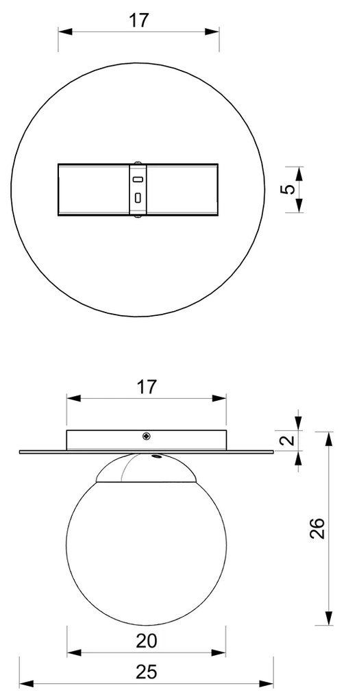 Lampa sufitowa PLATO 1xE14, biała, kula 20 cm, złota, pojedyncza
