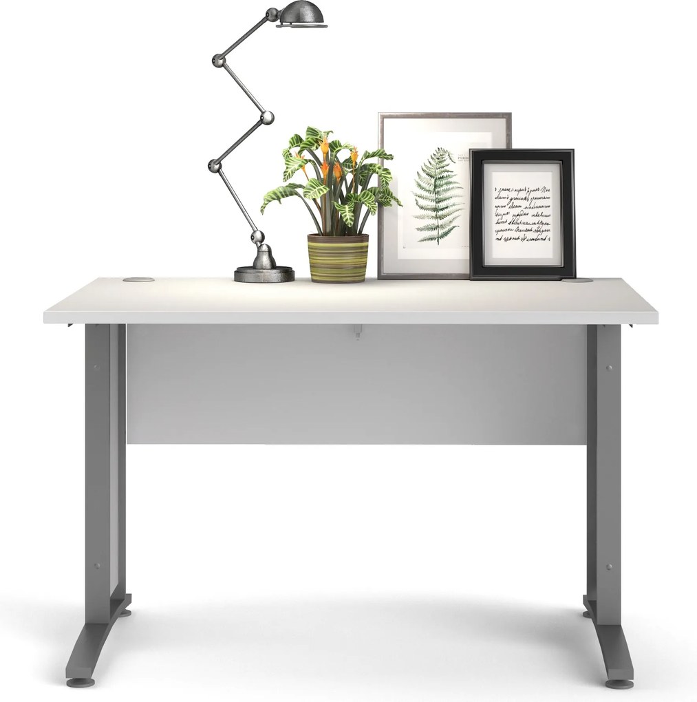 Biurko proste Prima biały 120 szare nogi
