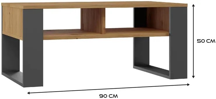 Stolik kawowy z półką do salonu dąb artisan + antracyt P4-M34