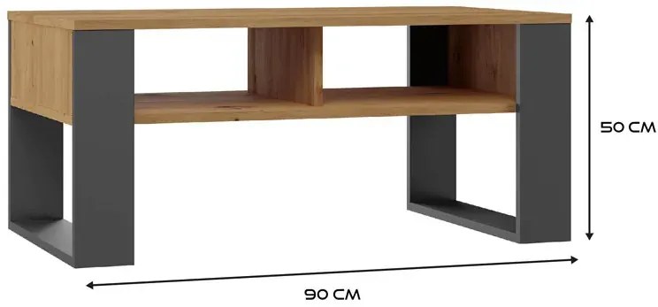 Stolik kawowy z półką do salonu dąb artisan + antracyt - Renfi 5X