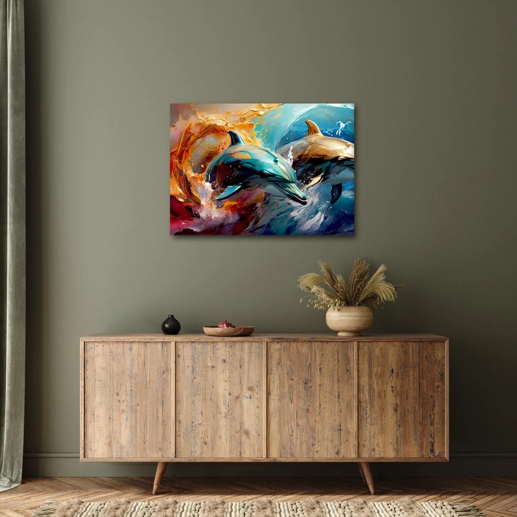 Obraz - Malowanie delfinów (70x50 cm)