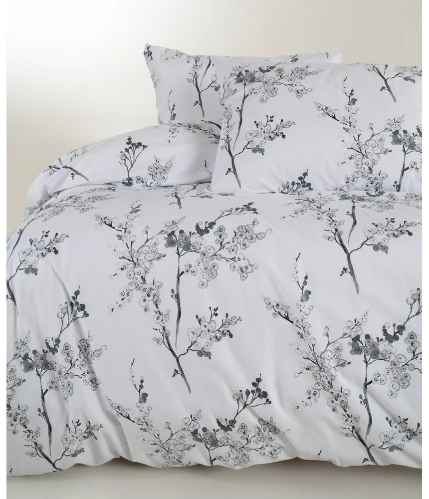 Biało-szara pościel jednoosobowa z bawełny renforcé 140x200 cm White Floral – Mila Home Luxury