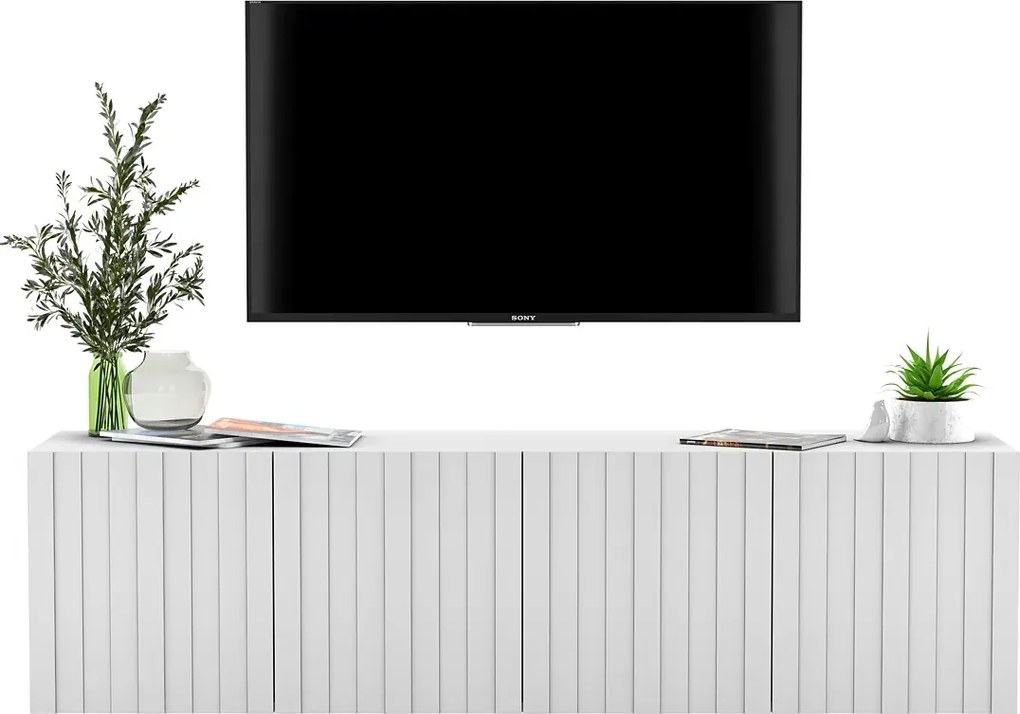 Biała ścienna szafka rtv z lamelami S6-M86