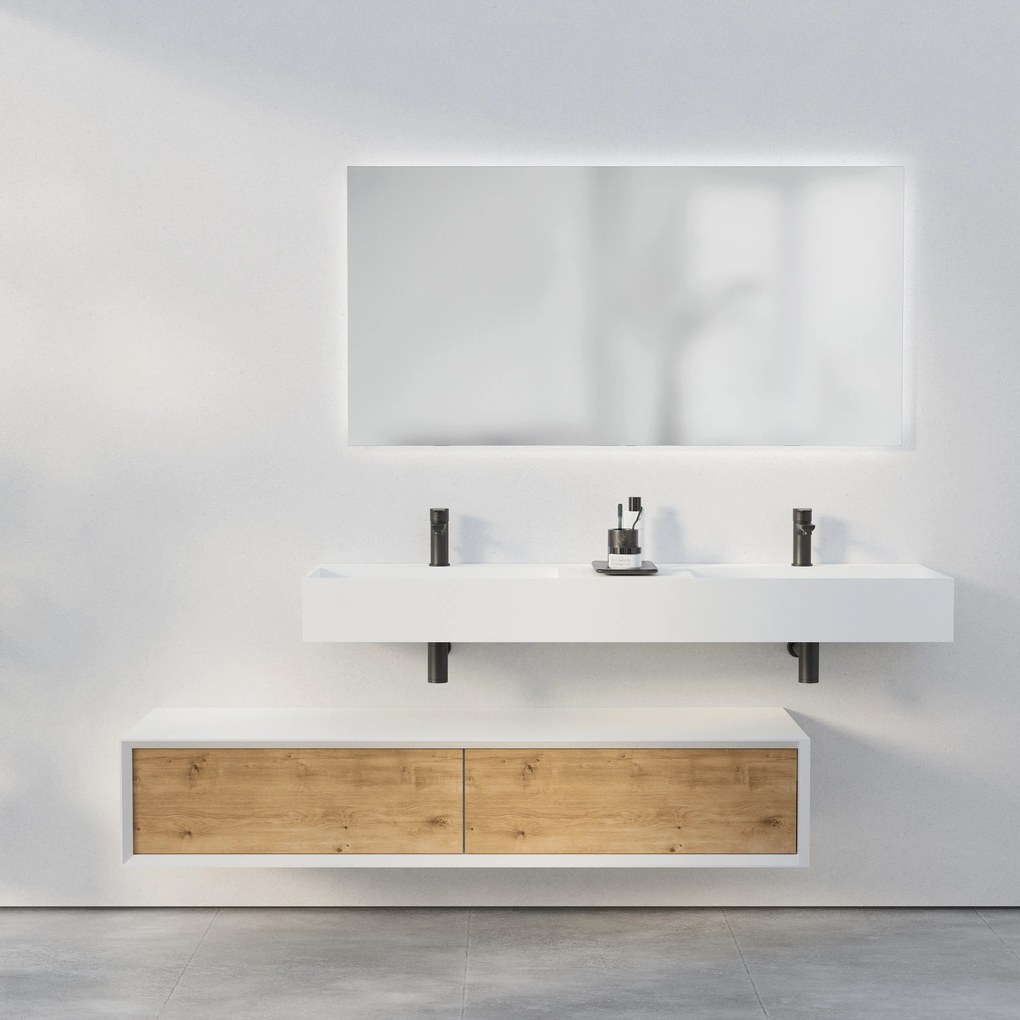Szafka łazienkowa Sideboard Fiona Slim 160 cm Biała MatowaFront o wyglądzie dębu