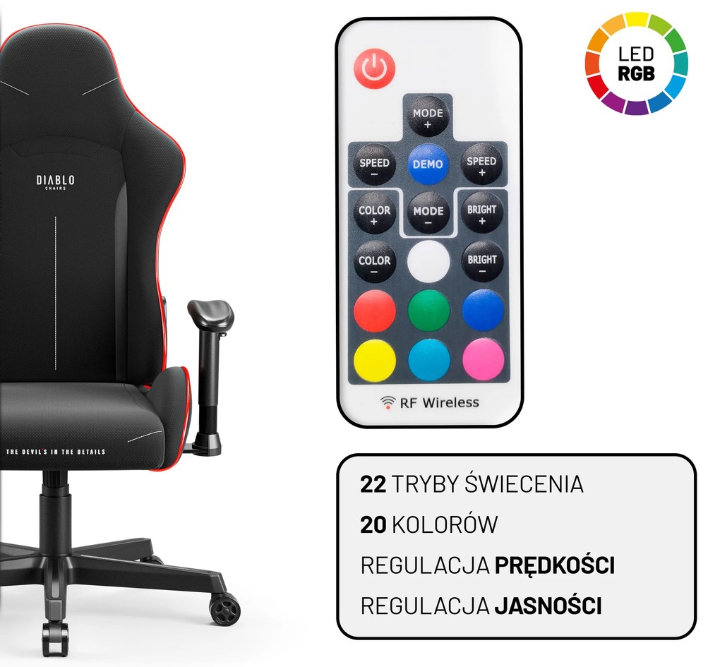 Fotel gamingowy LED RGB czarny Diablo X-Starter