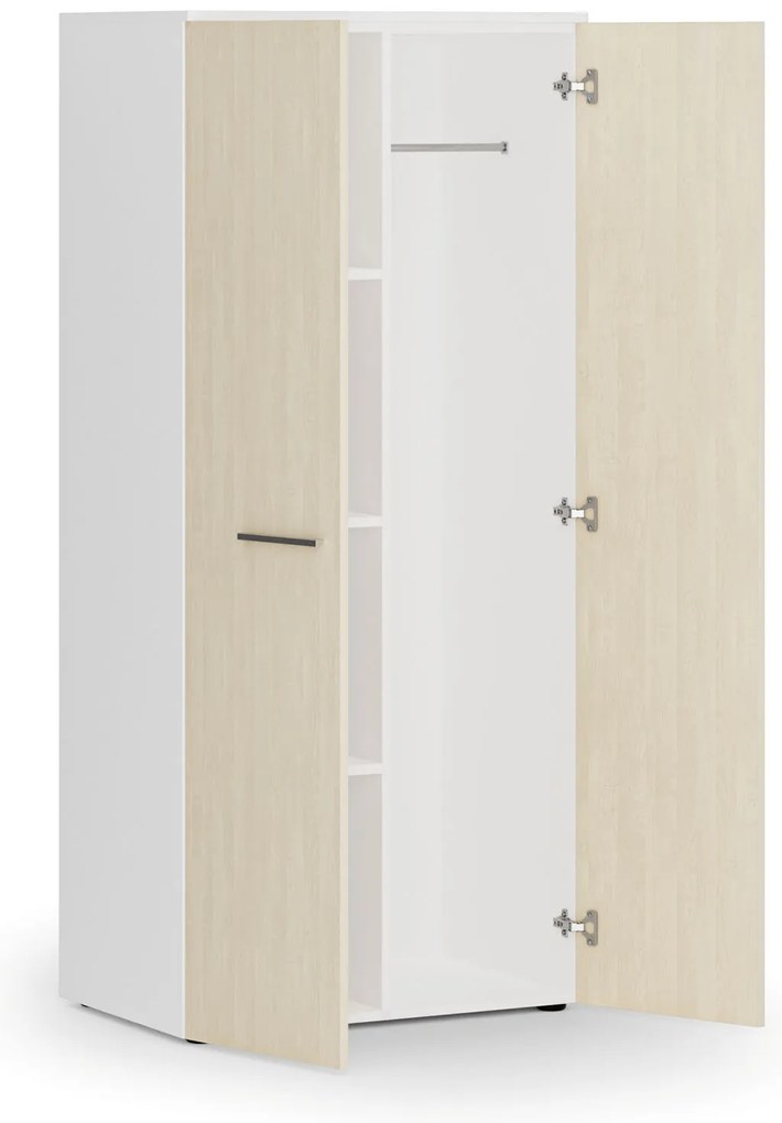 Szafa ubraniowa biurowa PRIMO WHITE, 3 półki, drążek do szafy, 800 x 500 x 1781 mm, biały/brzoza