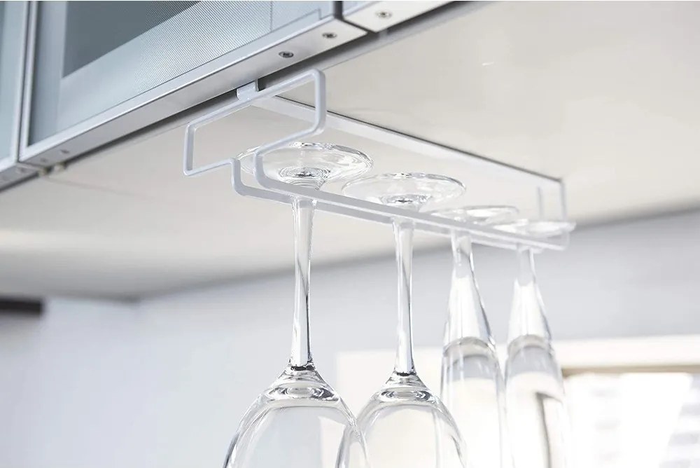 Biały wiszący metalowy uchwyt na kieliszki do wina Tower – YAMAZAKI