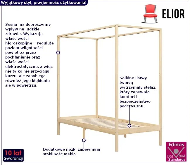 Łóżko w kolorze naturalnego drewna sosnowego 90x200cm Teglor 4X