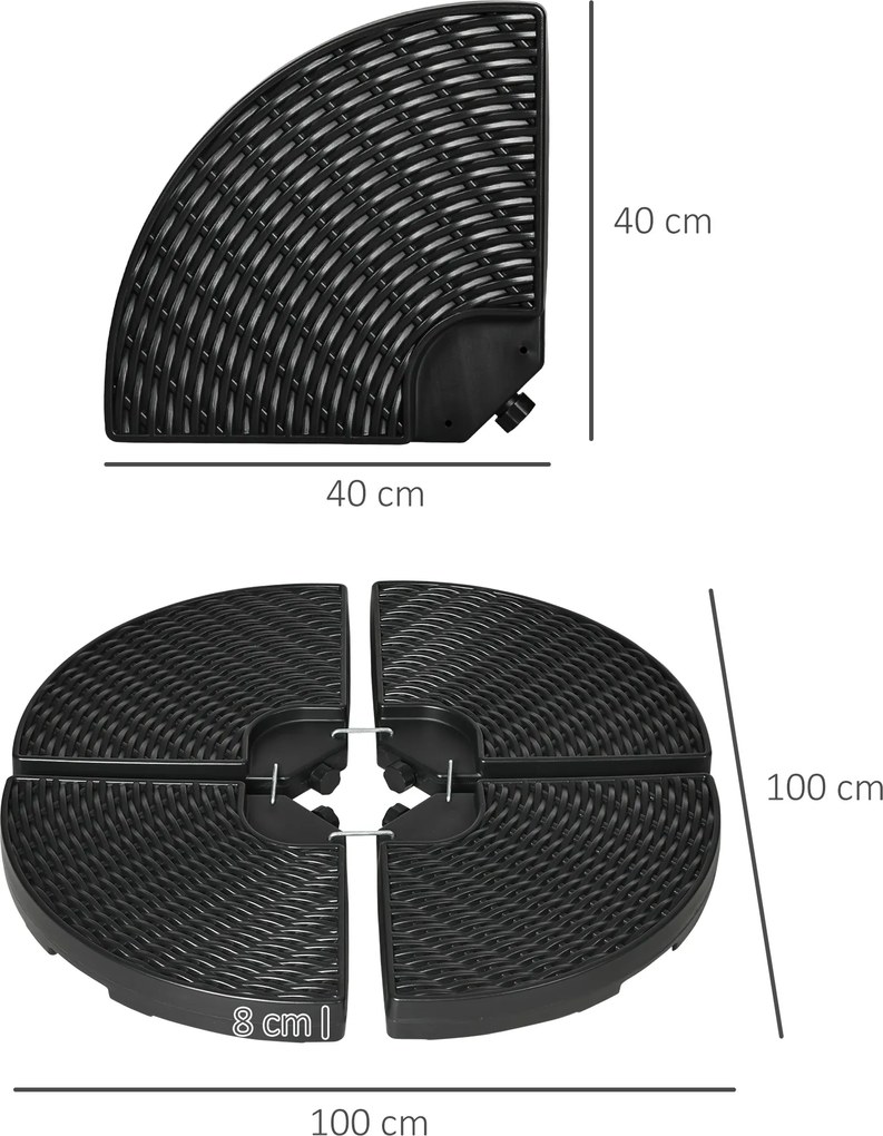 Outsunny ciężar na parasol przeciwsłoneczny 4-częściowy wodoszczelny HDPE czarny do 68 kg piaskiem 52 kg wodą | Aosom PL
