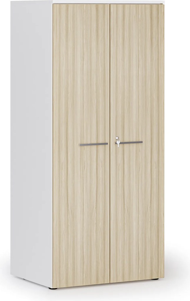 Szafa biurowa z drzwiami PRIMO WHITE, 1781 x 800 x 600 mm, biały/dąb naturalny