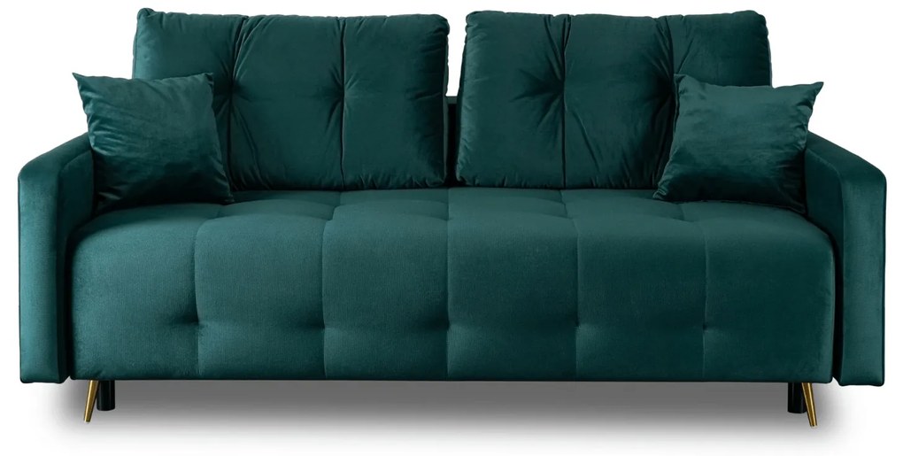 Sofa z Funkcją Spania SEUL Rozkładana Dwuosobowa Welurowa Zielona Nowoczesna do Salonu