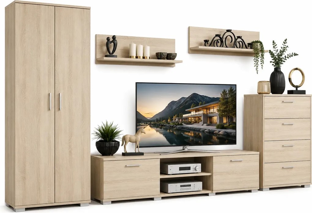 Meblościanka komplet mebli do salonu z szafą dąb sonoma L1-F48