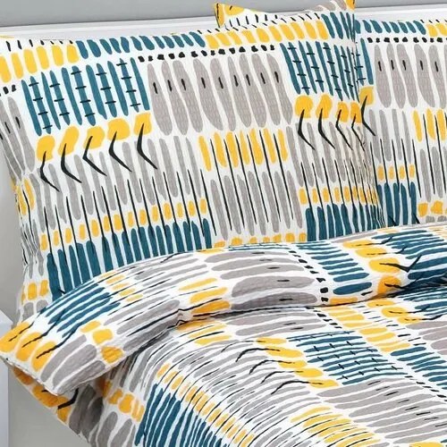 Bellatex Pościel z kory Kreski niebieski, żółty, 140 x 200 cm, 70 x 90 cm
