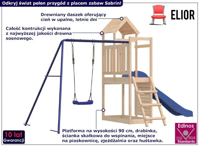 Plac zabaw do ogrodu z huśtawką i zjeżdżalnią Lapis 5X